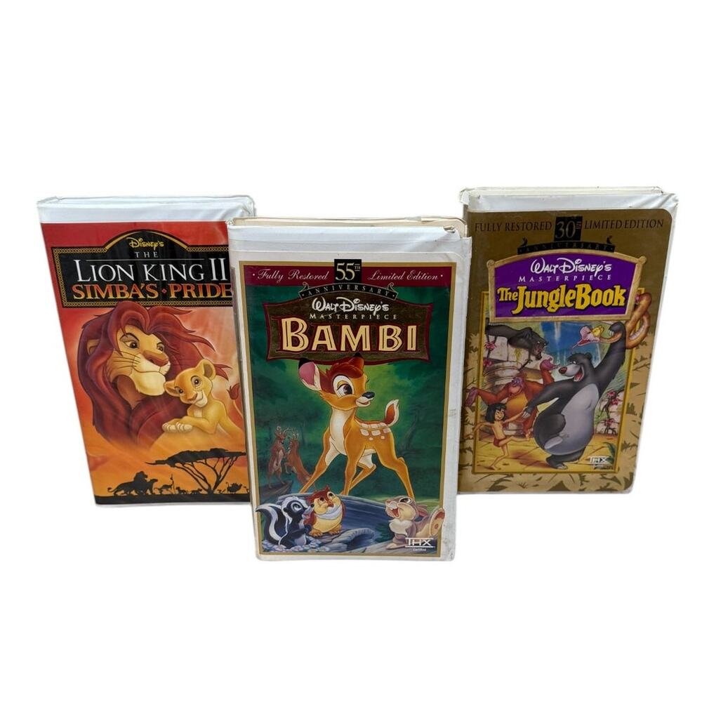 Disney Lot of 3 VHS‎ Tapes Lion King II Bambi The Jungle Book Walt Disney World
